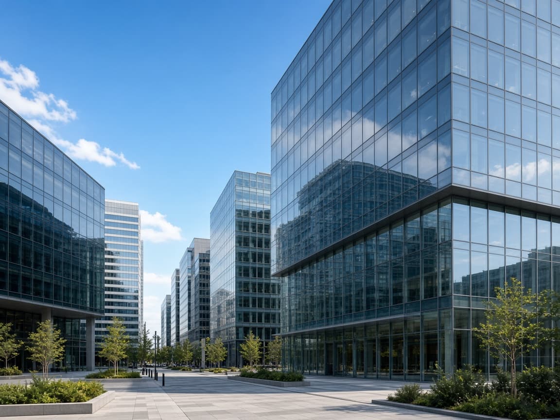 Illustration of office buildings. Not a Kalyan Mitraa client.